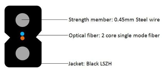 Building 2core FTTH Drop Cable Black LSZH Sheath For Indoor
